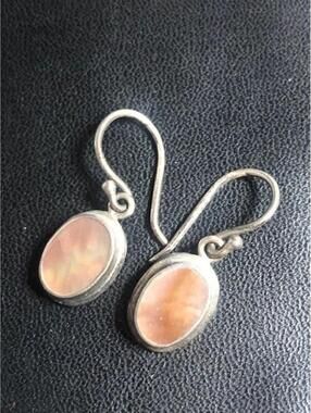9833 Vintage Baroni Sterling Silver 925 Oval Mother of Pearl Dangle Earrings